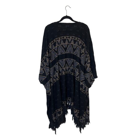 UO Urban Outfitters Ecote Bohemian Fringe Long Shawl Poncho Sweater - Picture 4 of 15